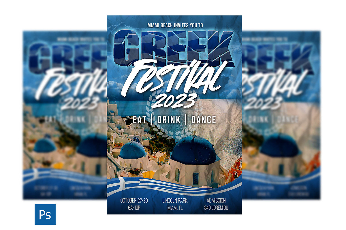 Greek Festival PSD Flyer Template, a Flyer Template by Four C Graphic