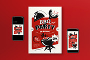 Red Retro BBQ Night Party Flyer Set, a Flyer Template by graphicook (Thumbnail 1 of 3)