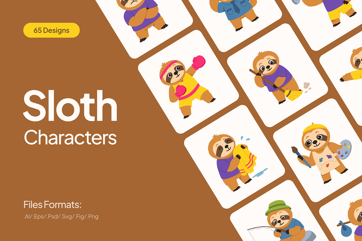 65 Sloth Character Illustrations, an Animal Illustration by Creative Stall (Photo 1 of 10)