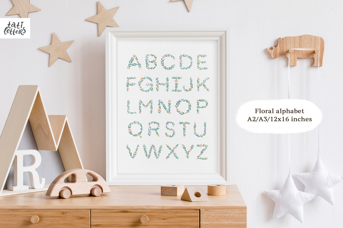 Pastel Floral Alphabet letters, a Decorative Illustration by tatiletters (Photo 3 of 9)