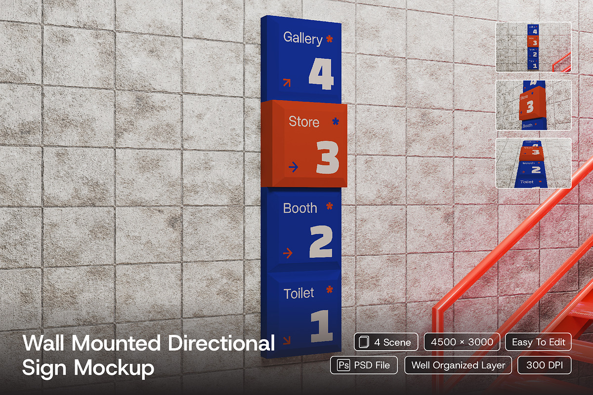 Wall Mounted Directional Sign Mockup, an Advertising Mockup by herutage (Photo 1 of 5)