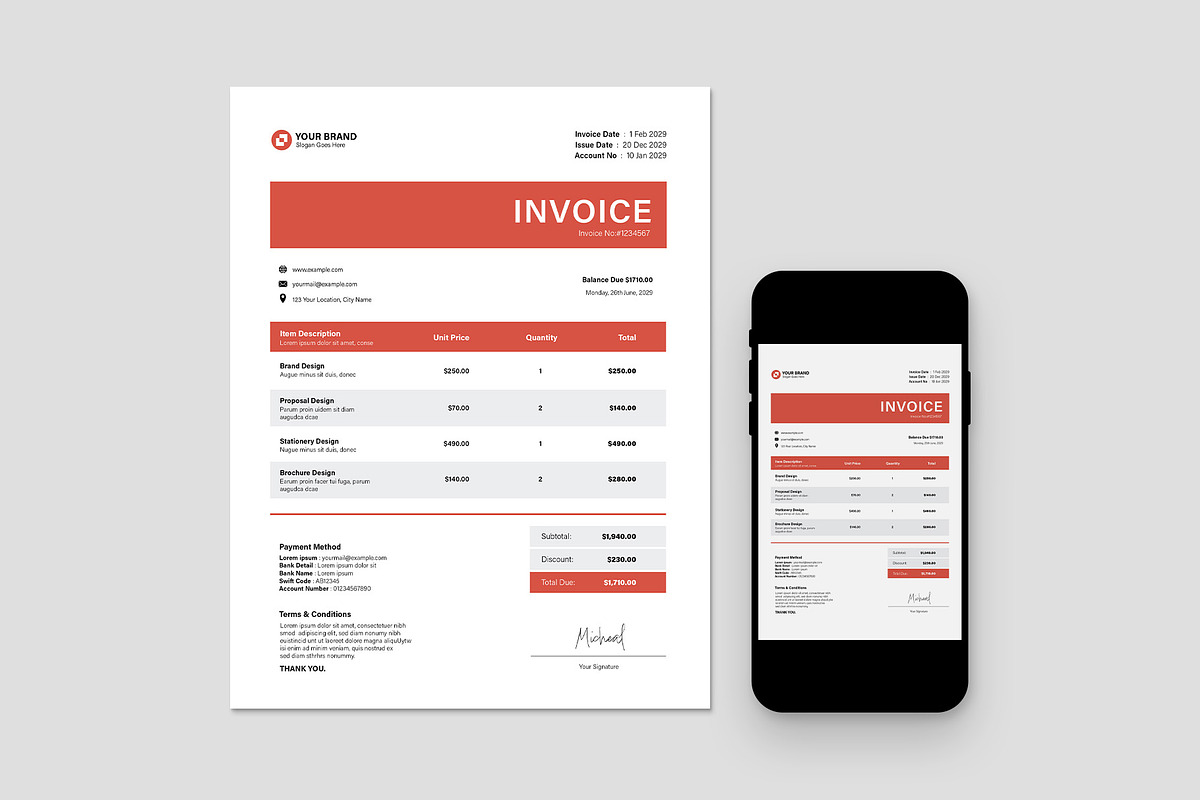 Bold Invoice Template, a Flyer Template by BrandPacks (Photo 3 of 4)