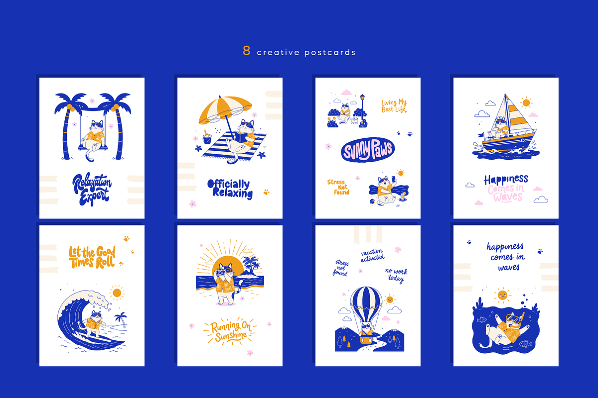 Cat's Vacation Vector Illustrations, a Seasonal Illustration by Nutalin Art (Photo 12 of 13)