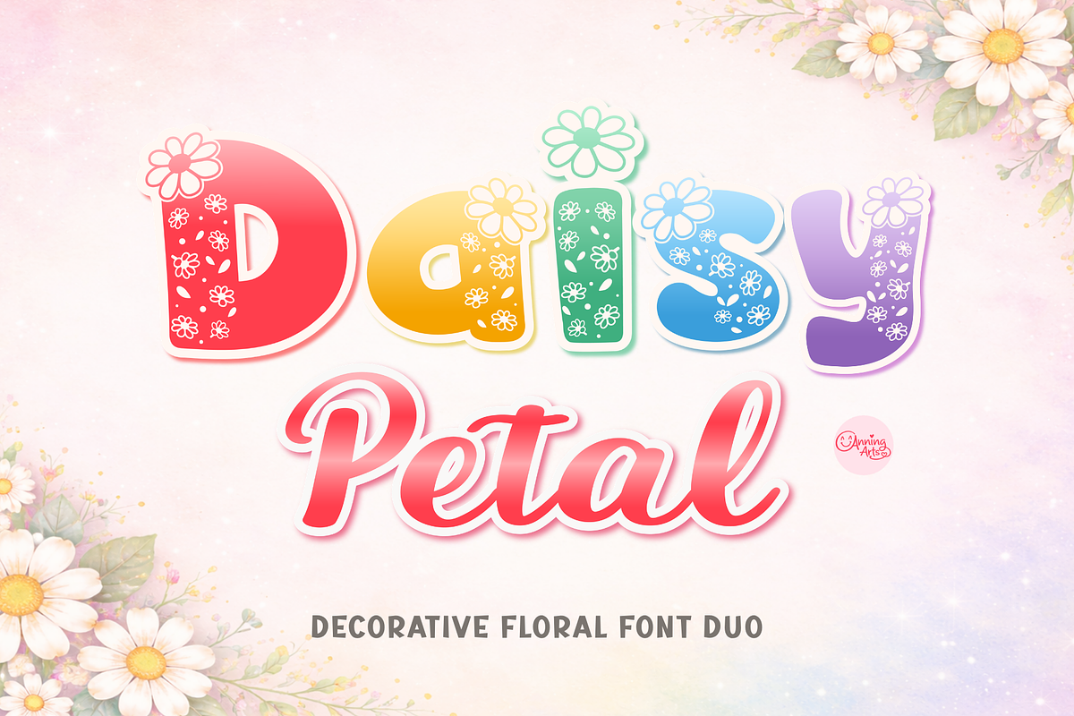Daisy Petal - Floral Font Duo, a Script Font by AnningArts (Photo 1 of 8)