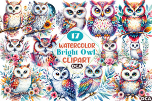 watercolor Bright Owl, an Illustration by DreamCafeArt