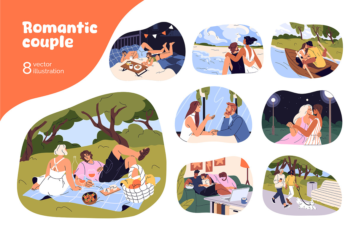 Love couples on romantic date set, a Person Illustration by PaperTrident (Photo 1 of 9)