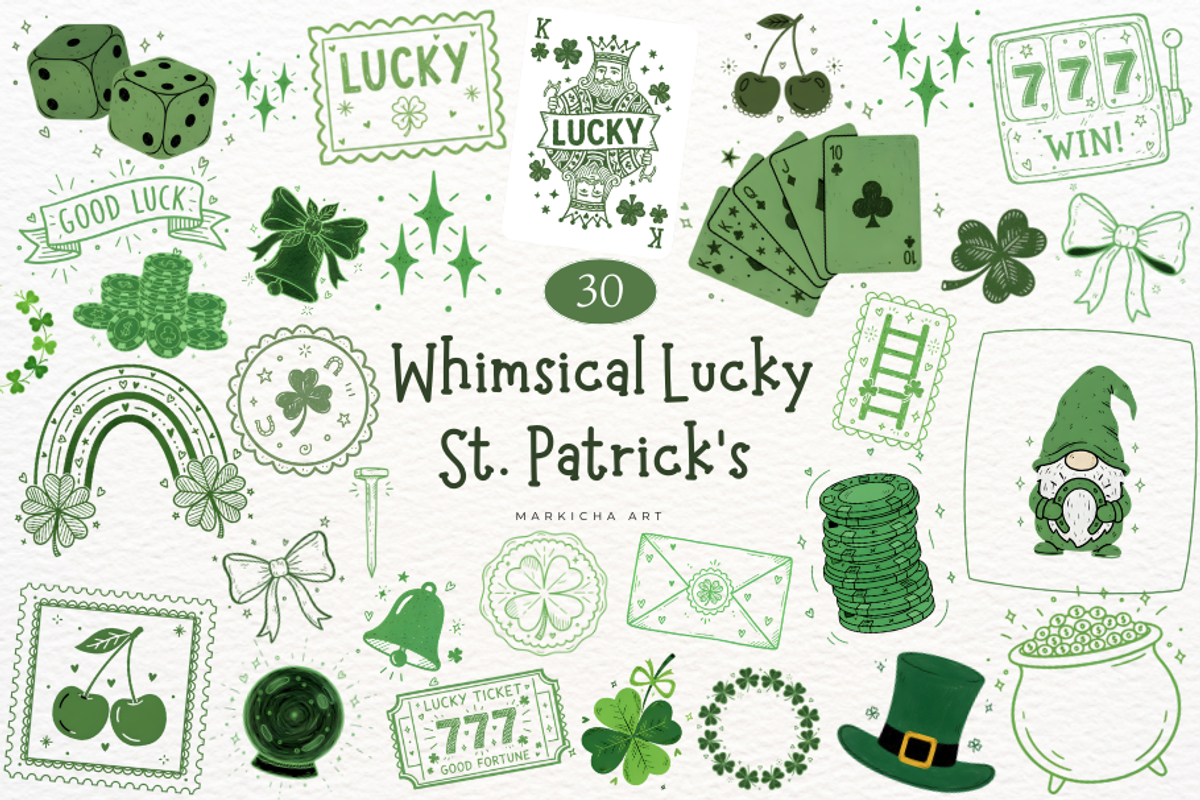 Whimsical Lucky St Patrick Clipart, an Illustration by Markicha Art (Photo 1 of 7)