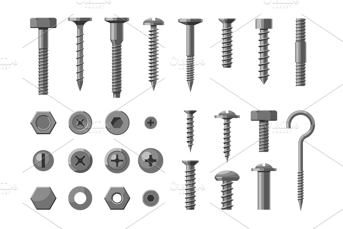 Metallic technical bolt and screw, an Illustration by studioworkstock
