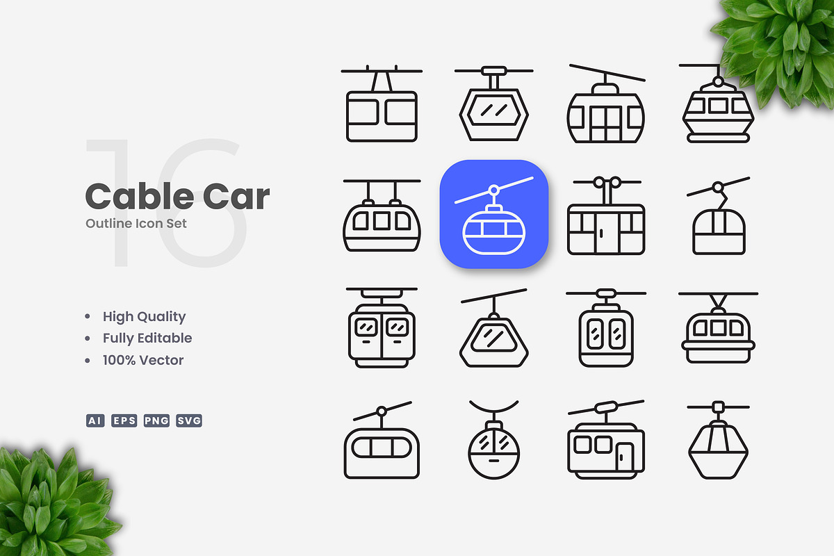 Cable Car Outline Icons, an Outline Icon by Upnowgraphic