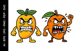 Angry Cartoon Mango Illustration, a Food Illustration by nandinigraphics