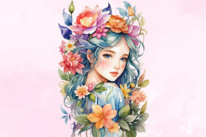 Watercolor Flower Fairy Flowers Clip