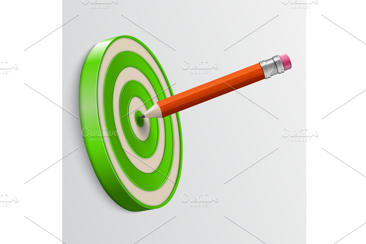 Pencil pointed to center of target, a Finance Illustration by piter.goskov