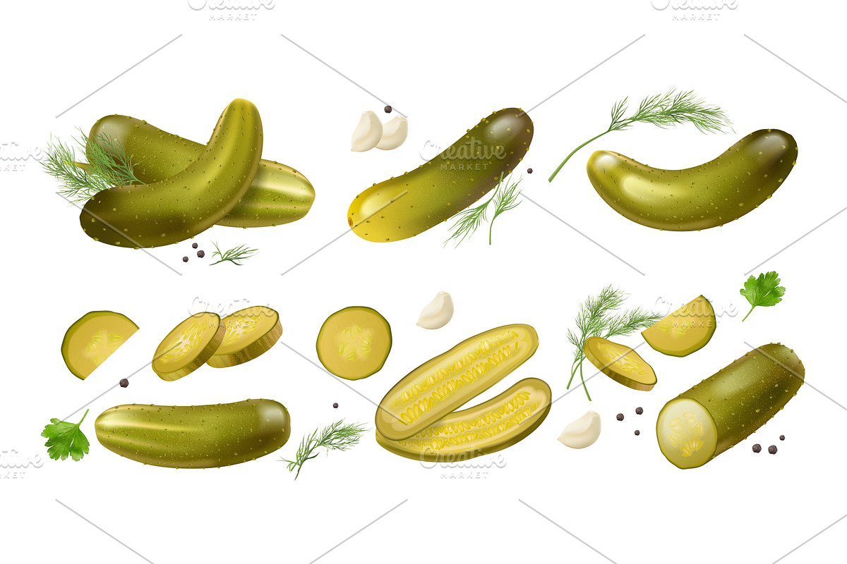 Pickled cucumbers. Realistic pickle, a Food Illustration by Stock-Smart-Start