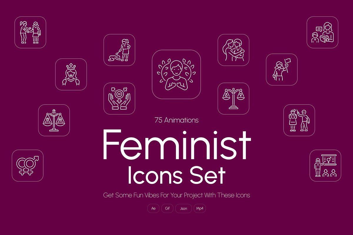 Animated Feminist Icons Set, an Outline Icon by Prosymbols (Photo 1 of 4)