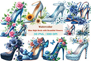 Blue High Heels with Beautiful Flowe, an Illustration by DreamArtGraphic (Thumbnail 1 of 5)