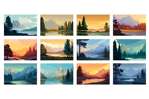Nature landscape cartoon vector set, an Illustration by Onyx