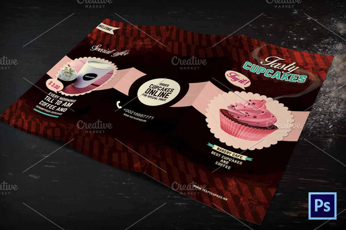Bakery Cafe Menu .Tri Fold Brochure, a Brochure Template by El-Studio (Photo 2 of 3)