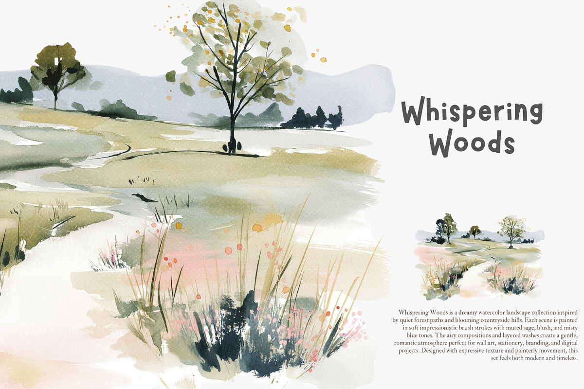 watercolor forest landscape clipart, a Decorative Illustration by Patishop Art (Photo 6 of 8)