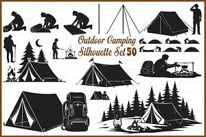 Outdoor Camping Silhouette Set, an Object Graphic by yasushie