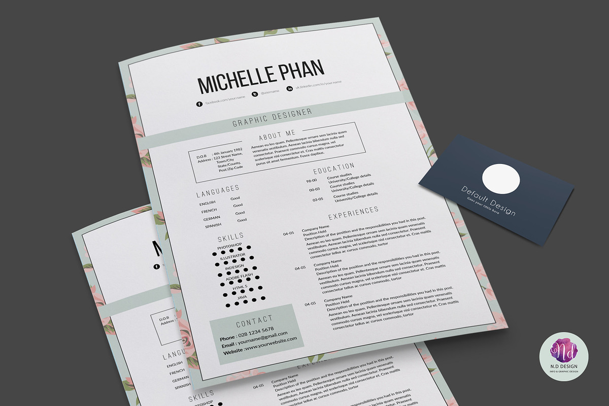 Elegant , floral CV template, a Resume Template by Chic templates (Photo 4 of 4)