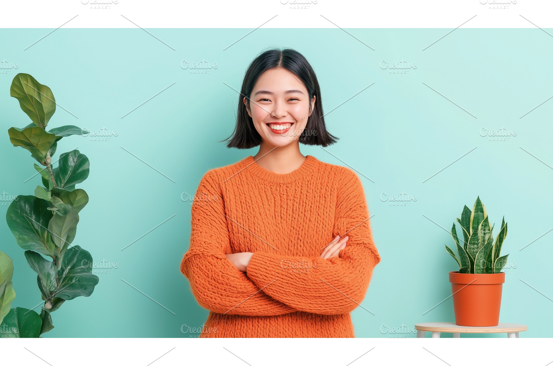 Asian woman in an orange sweater, an Architecture Photo by Sergey Kotenev