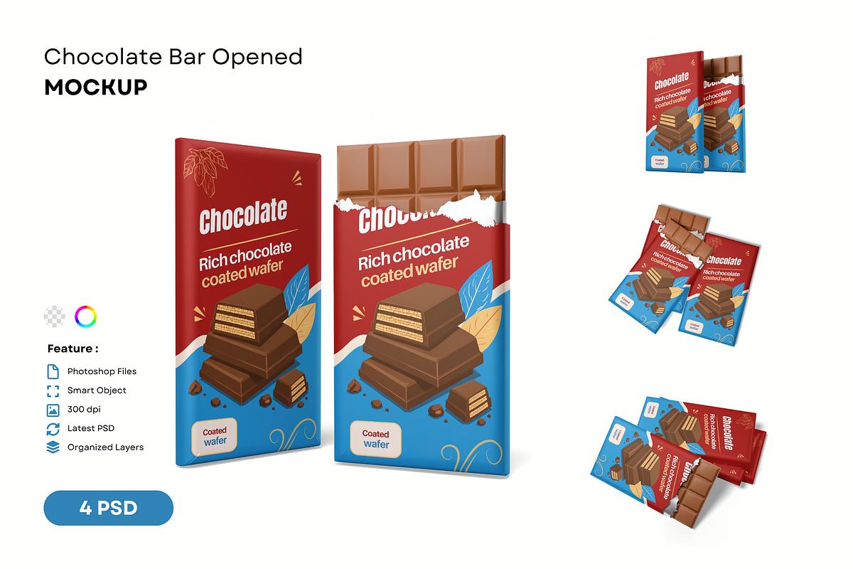 Chocolate Bar Opened Mockup Set, a Packaging Mockup by DSNA Mockup (Photo 1 of 5)