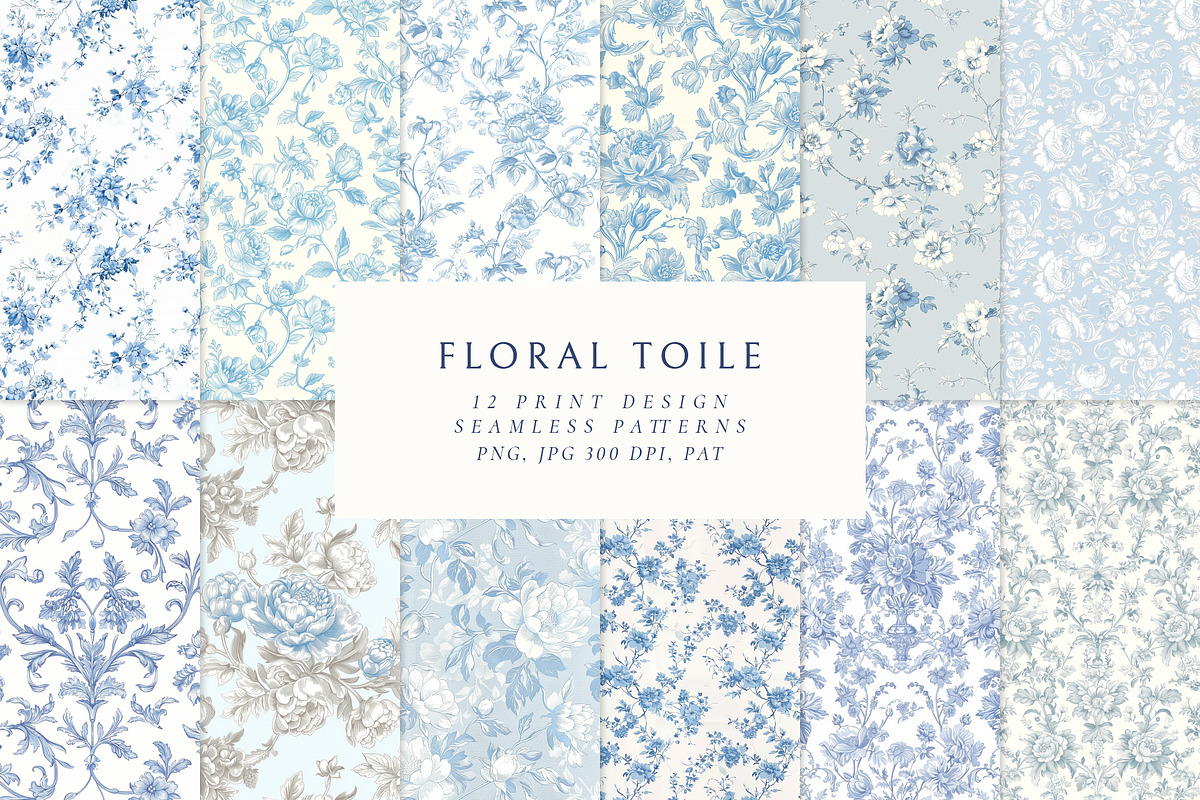 Floral Toile Print Design Patterns, a Pattern Graphic by Olya Creative (Photo 1 of 29)