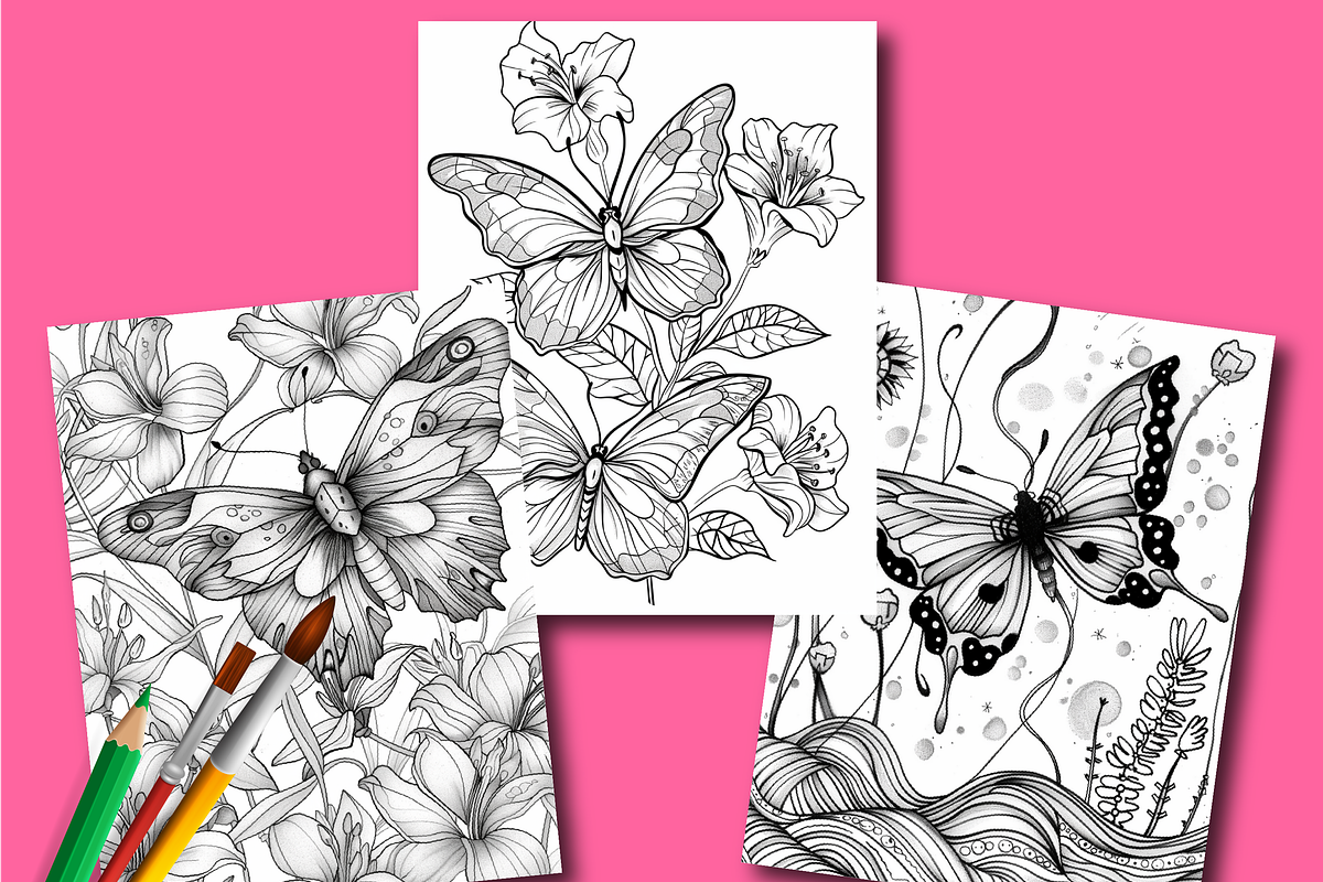 Butterfly Coloring Book for Adults, an Animal Illustration by Design Zone (Photo 5 of 7)