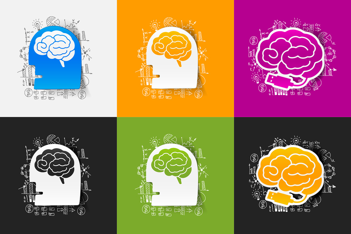 6 BRAIN STICKERS-business formulas, a Technology Illustration by Palau