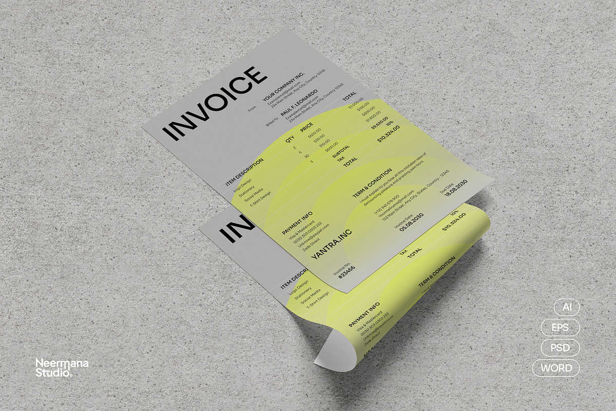 Grey Green Creative Invoice, a Stationery Template by Neermana (Photo 1 of 4)