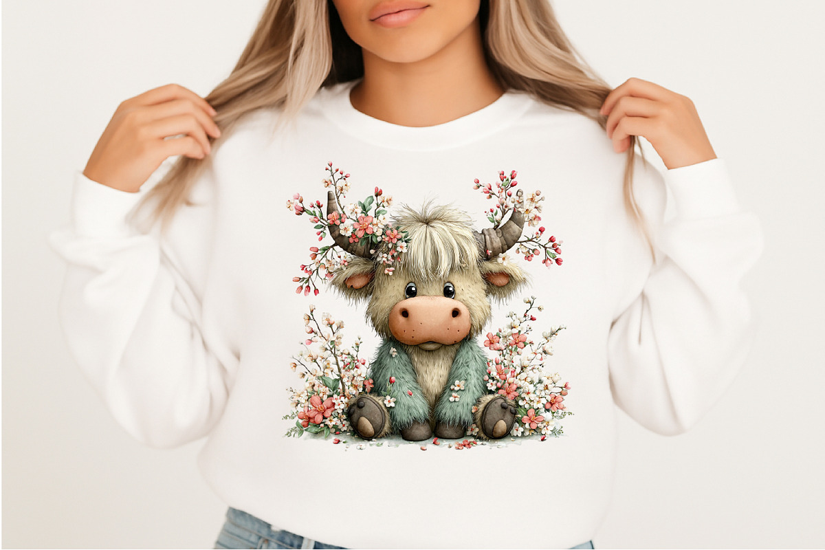 Whimsical Spring Highland Cow PNG, an Illustration by Craft Nest (Photo 7 of 11)