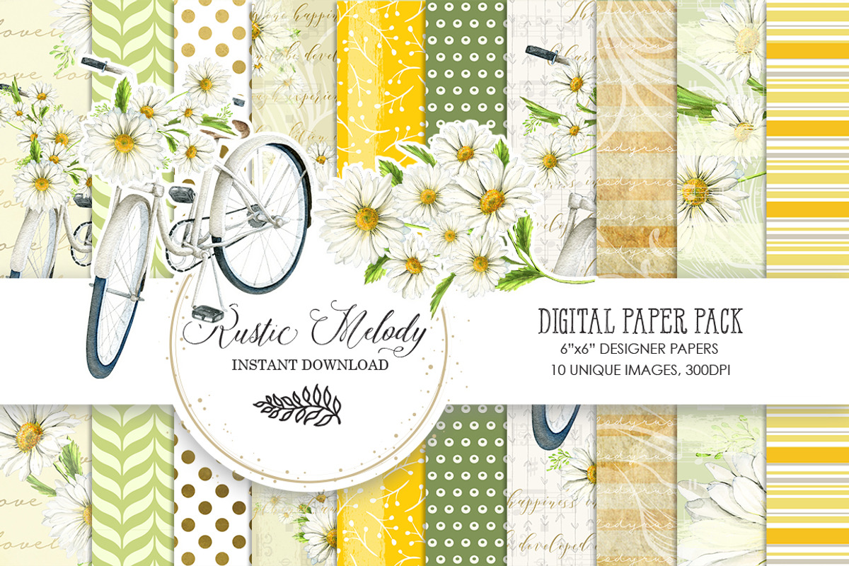 DAISY DIGITAL PAPER PACK, a Pattern Graphic by rusticmelody (Photo 1 of 2)