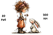 Whimsical Floral Girl and Bunny, an Animal Illustration by GiraffeCreative (Thumbnail 14 of 20)