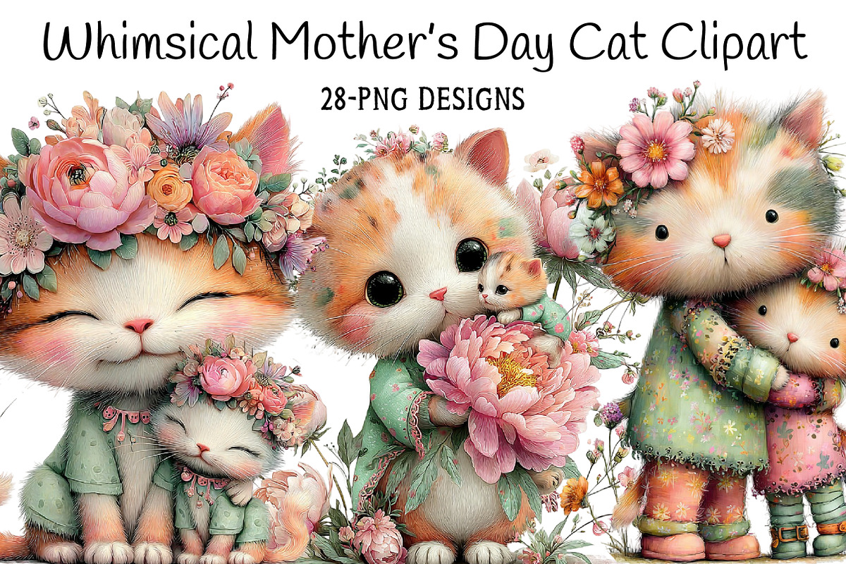 Whimsical Mother’s Day Cat Clipart, an Illustration by Daily.Designs (Photo 1 of 7)