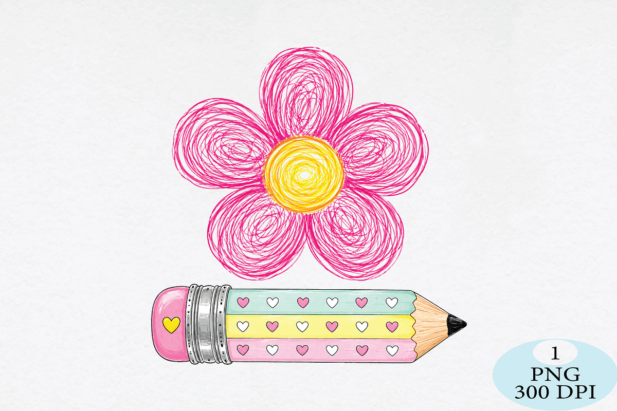 Doodle Flower & Heart Pencil PNG, a Seasonal Illustration by Daily.Designs (Photo 1 of 5)