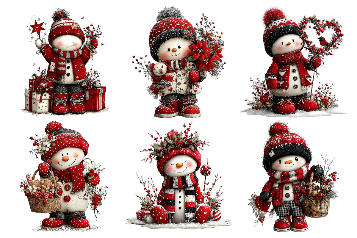 Whimsical Christmas Snowman Clipart, a Seasonal Illustration by Creative Art (Photo 4 of 7)