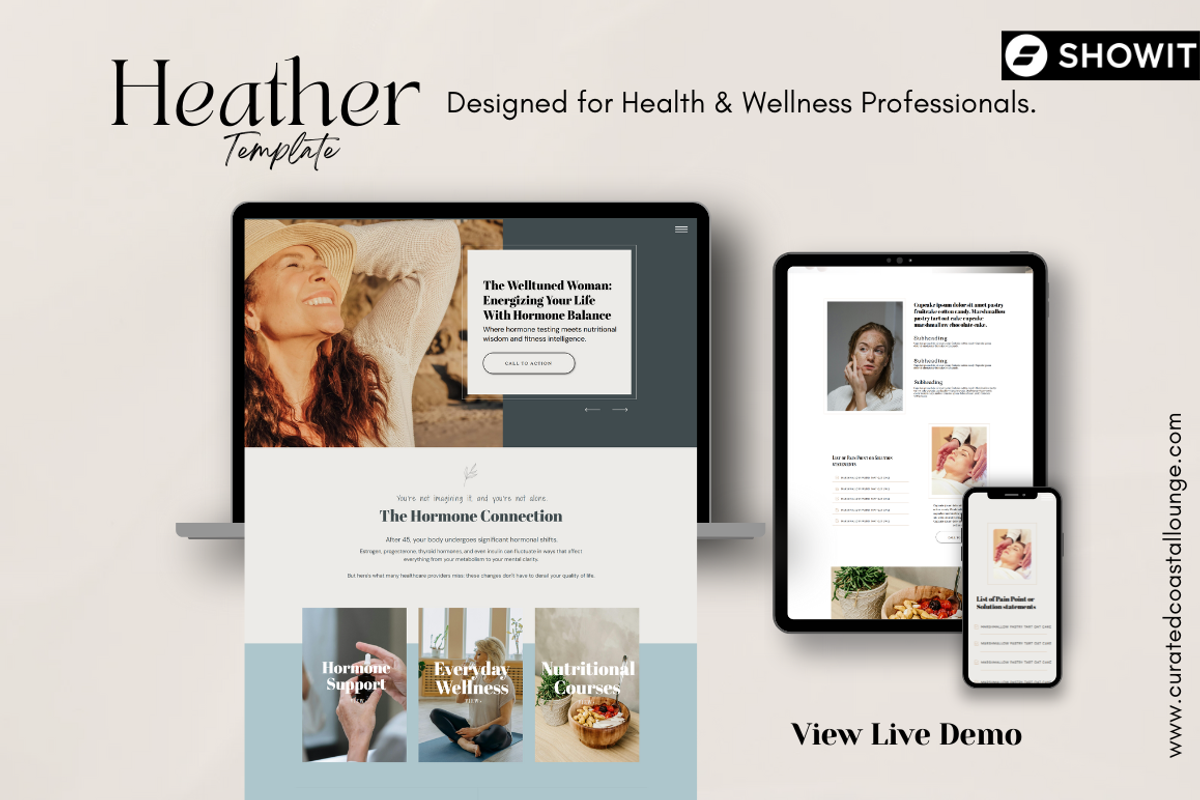 Heather Showit Template for Wellness Businesses | Curated Coastal Lounge