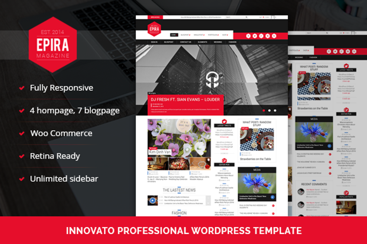 Epira Magazine WordPress theme, a WordPress Template by kopasoft