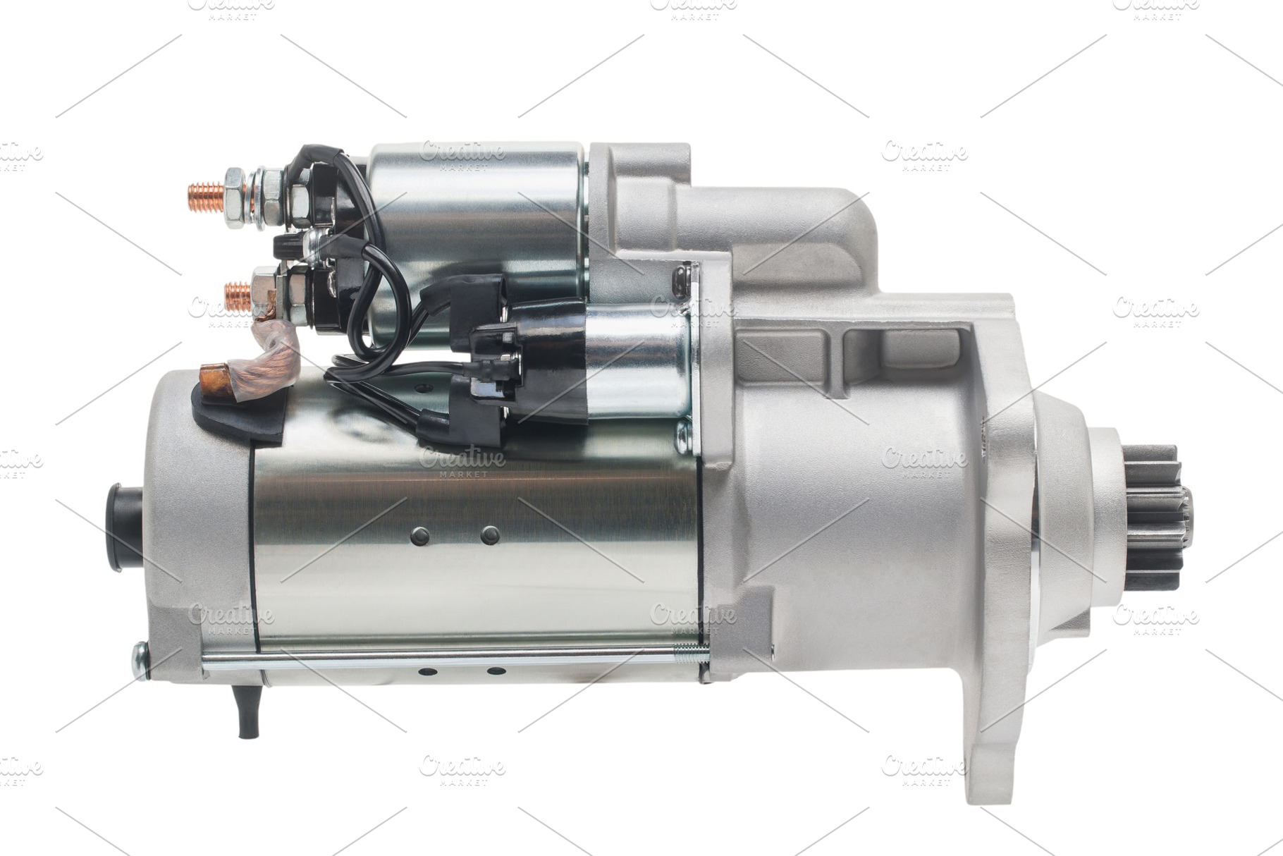Car spare parts. Car engine starter on a white background. Isola, a Transportation Photo by oleghz