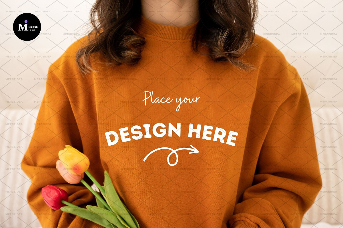 Gildan 18000 Mockup Brown Sweatshirt, a Shirt Mockup by MergeIdea