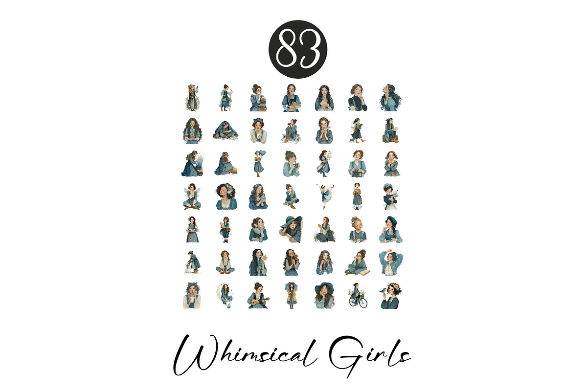 Whimsical Girls Clipart Set, an Illustration by CreationArt (Photo 7 of 7)