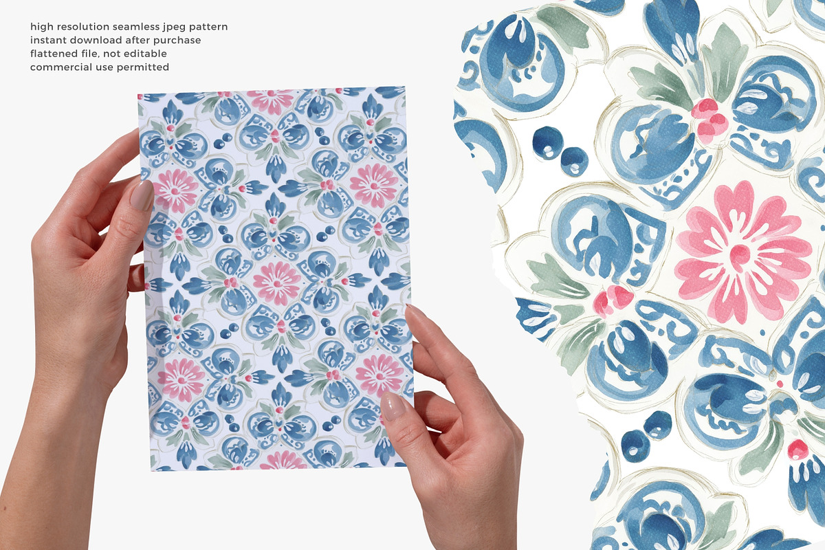 blue floral tile seamless pattern, a Pattern Graphic by Pink Studio Art (Photo 4 of 4)