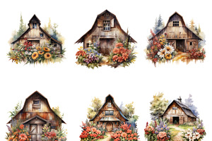 Watercolor Farm Country Barn Clipart