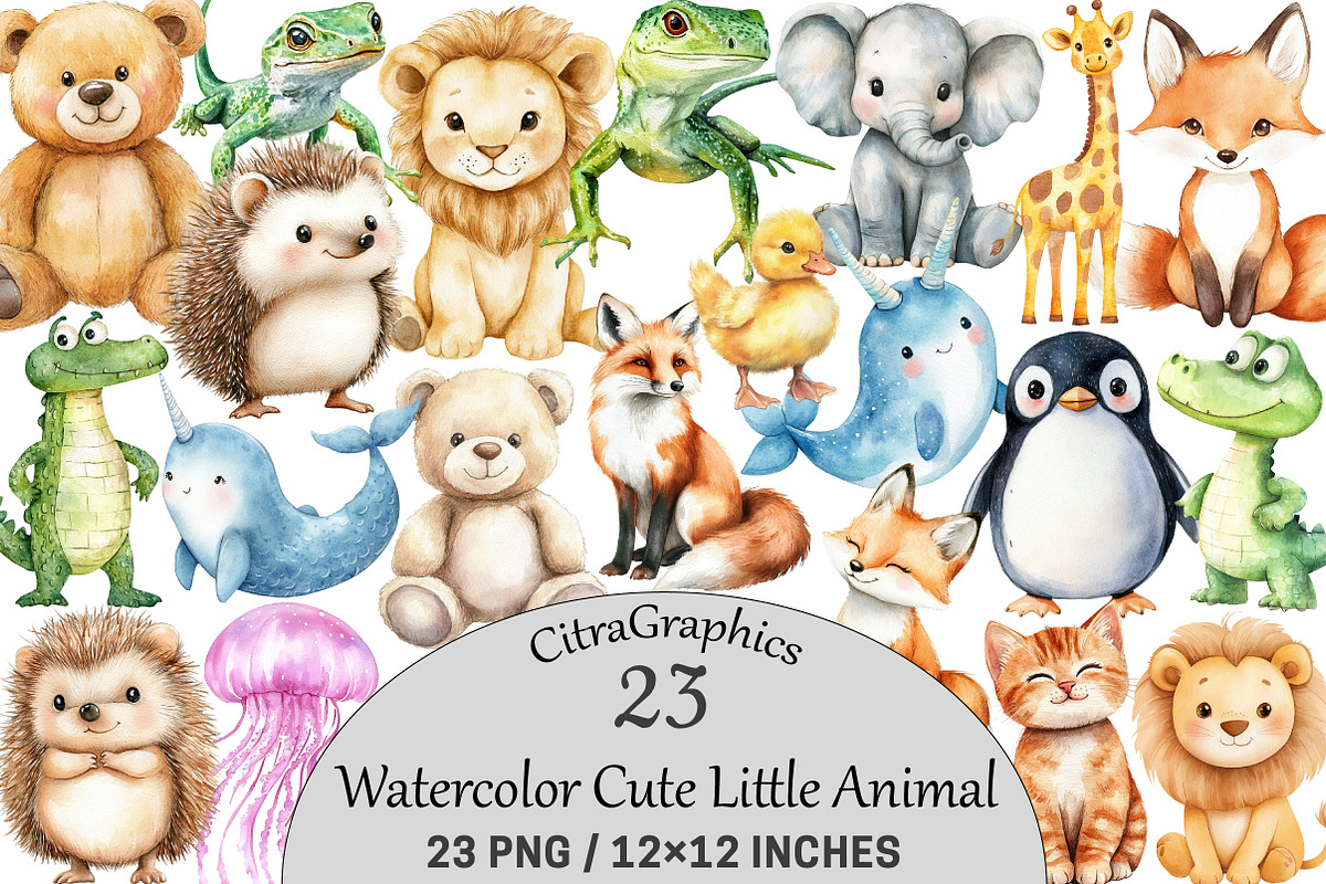 Watercolor Cute Little Animal, an Illustration by CitraGraphics (Photo 1 of 5)