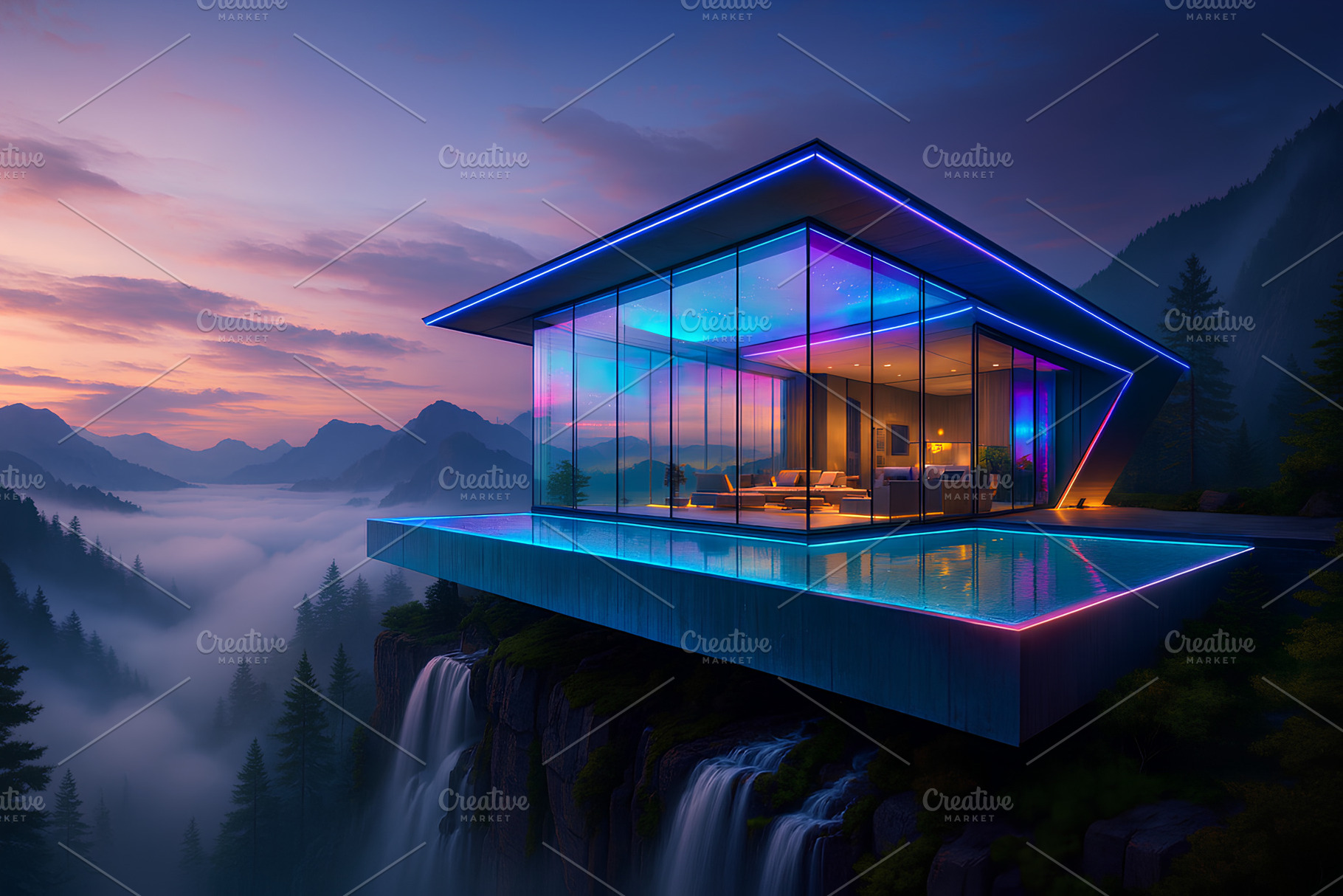 Neon Cliffside Villa, a Photo by Caseystudiox