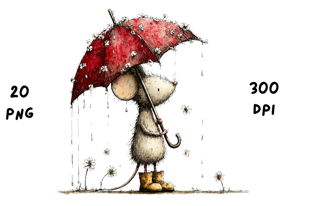 Whimsical Spring Rainy Mouse, an Animal Illustration by GiraffeCreative (Photo 10 of 20)