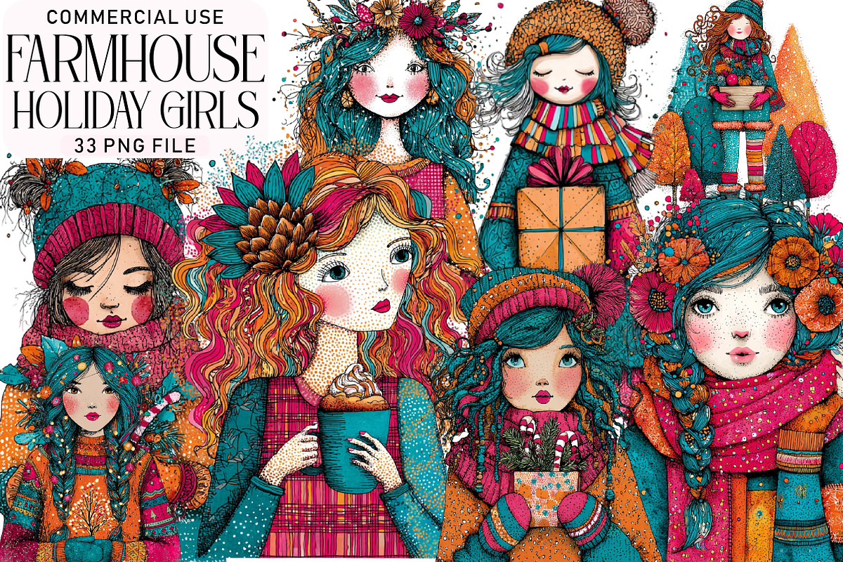 Farmhouse Holiday Girls Clipart, an Illustration by Daily.Designs (Photo 1 of 4)