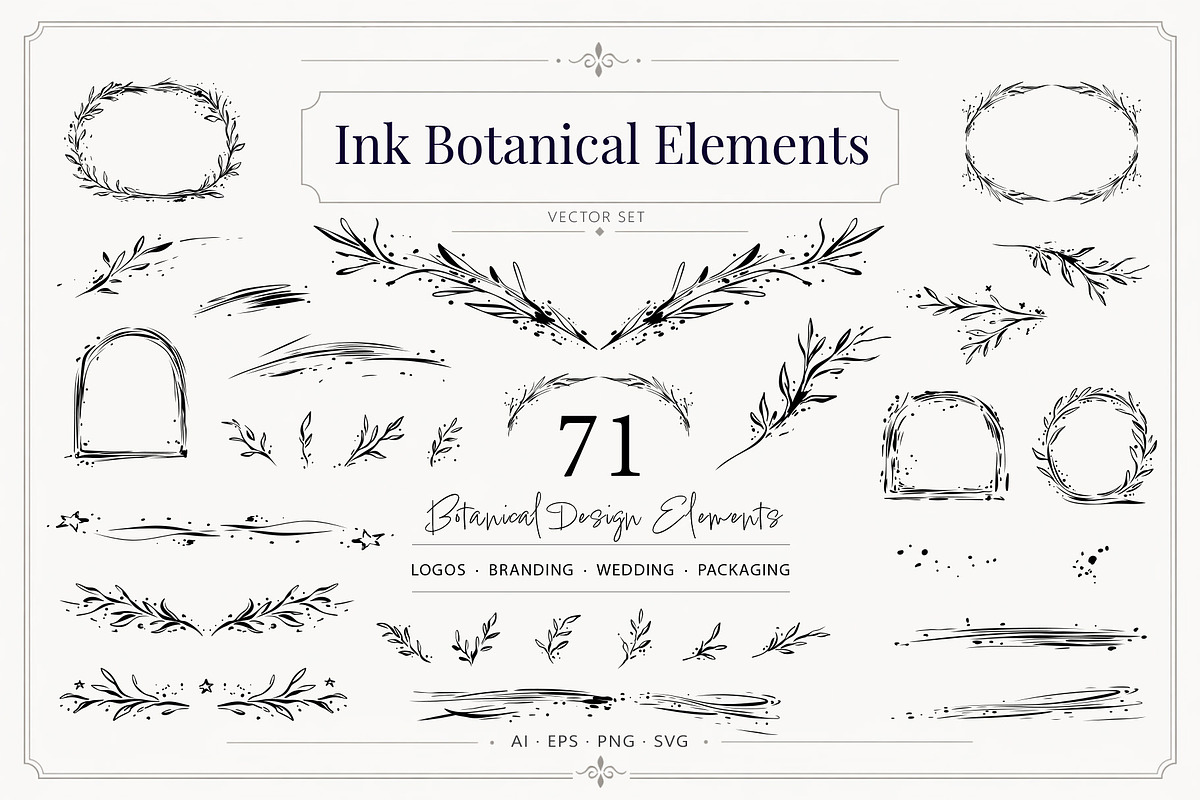 Ink Botanical Elements Vector Set, an Object Graphic by Christine Krahl (Photo 1 of 12)