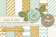 Gold & Mint Green Digital Paper, a Pattern Graphic by JennyL Designs (Thumbnail 1 of 3)