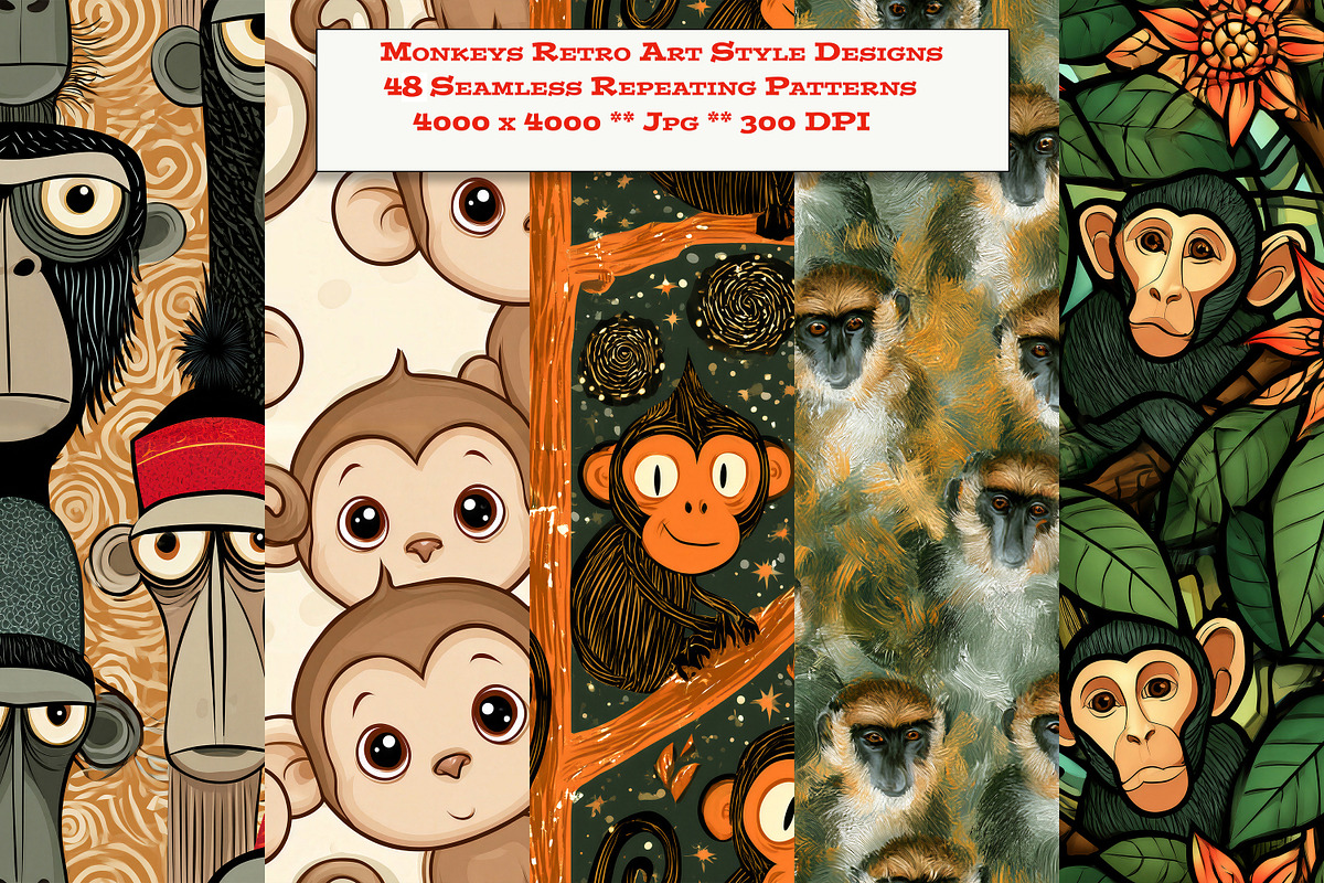 Monkey Retro Art Style Designs, a Pattern Graphic by karenfoleyphoto (Photo 1 of 10)